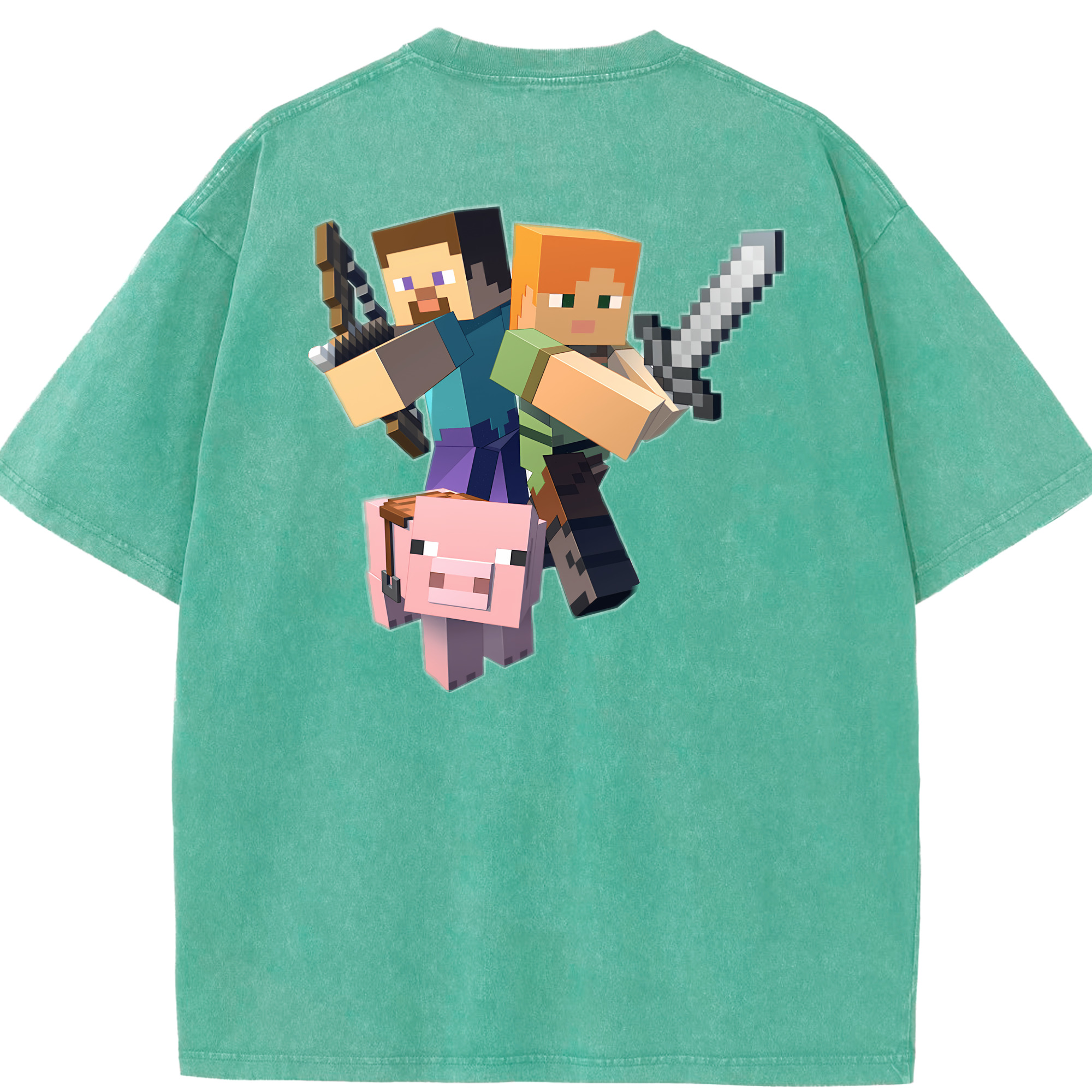 （画像用） マインクラフト ブロックの世界 Minecraft MC Block world 綿100% ヴィンテージ風 半袖Tシャツ（背面プリント）
